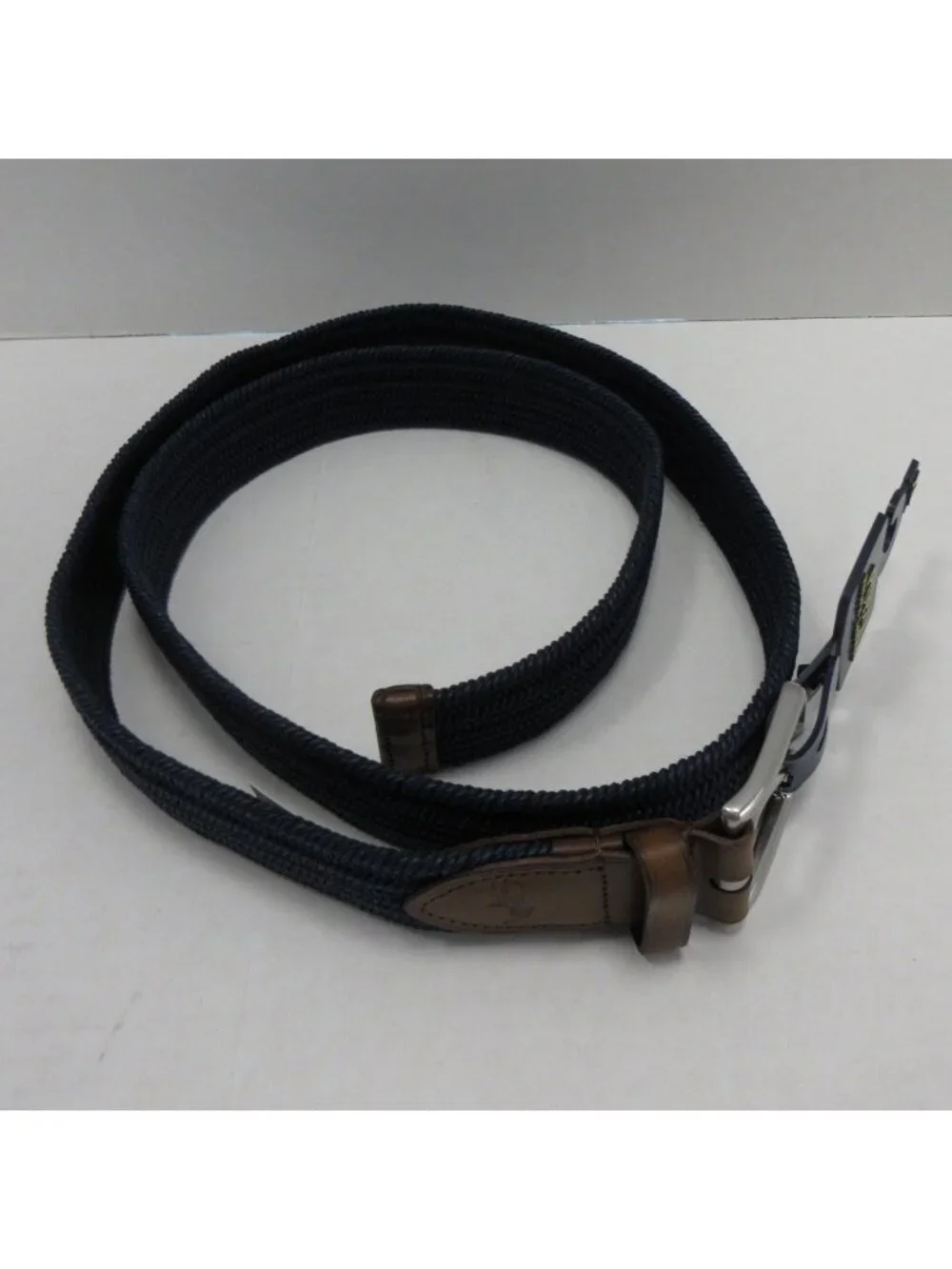 Polo Ralph Lauren Belt XL Navy Braided Canvas Woven Leather Trim Pony